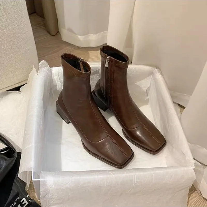 Women's Square Toe Chelsea Ankle Boots – Side Zip Leather Chelsea Ankle Boots Axl