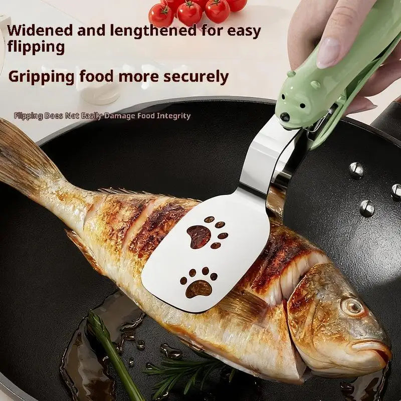 2-in-1 Stainless Steel Fish Spatula & Food Tongs | BBQ Kitchen Kitchen Spatula Tongs Axl