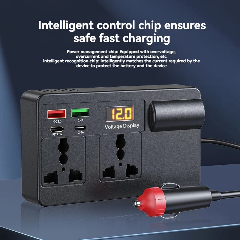 200W Car Power Inverter DC 12V/24V to AC 220V | QC 3.0 USB-C Car Power Inverter Axl
