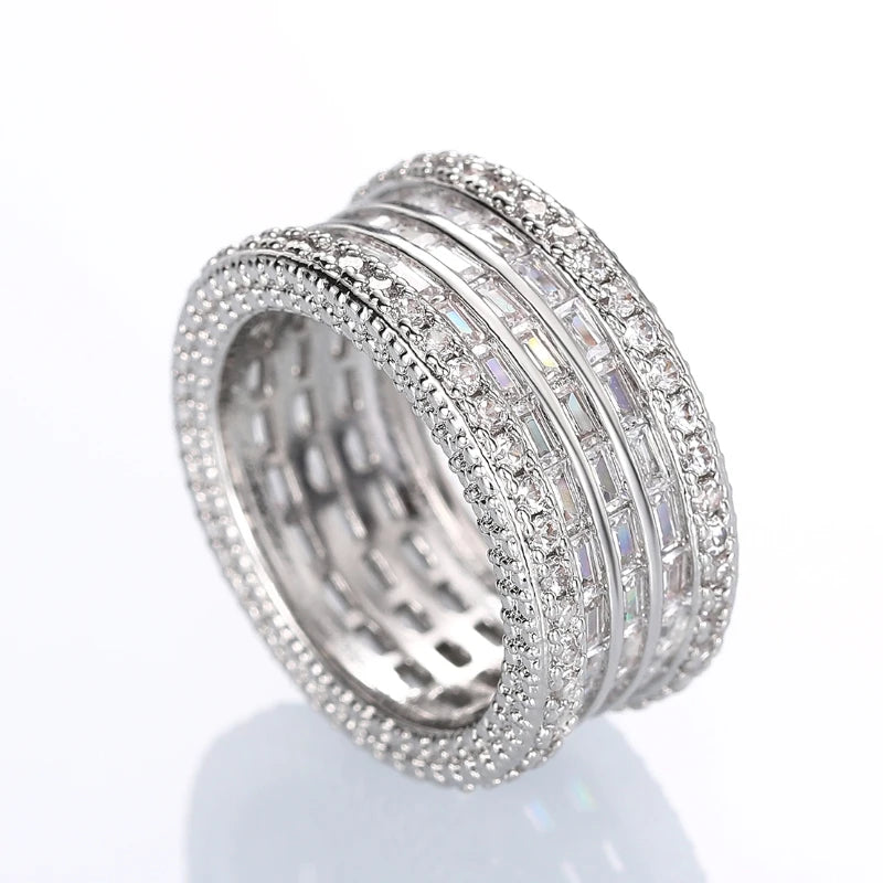 Huitan Cubic Zirconia Pave Wedding Band Ring – Women's Silver Wedding Band Ring Axl T0232 10