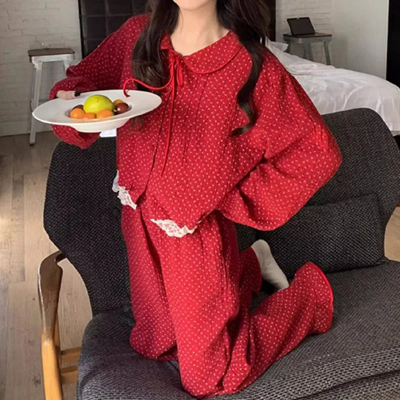 Retro Floral Doll Collar Women's Pajama Set | Long Sleeve Women's Pajama Set Axl