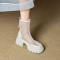 Women's Platform Mesh Sandal Boots – Chunky Heel & Back Zipper Women's Sandal Boots Axl 40 WHITE