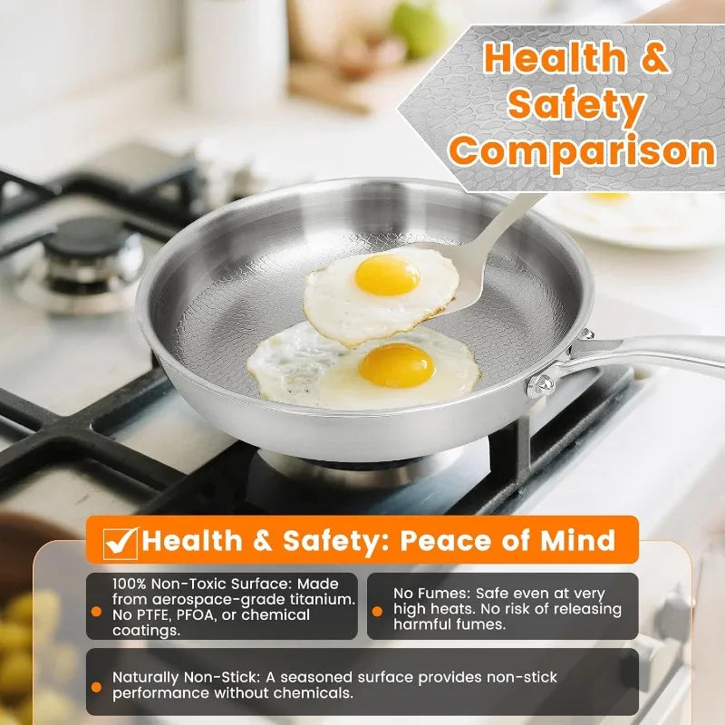 KEMORELA Titanium Hammered Frying Pan with Glass Lid Titanium Frying Pan Axl