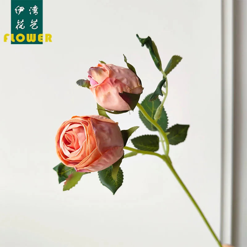 20pcs Burnt Edge Artificial Rose Stems | Dual-Head 34cm Décor Artificial Flower Stems Axl