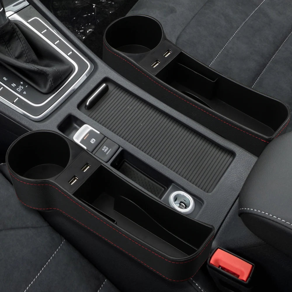 Car Seat Gap Organizer with Dual USB Charger | Leather Box Car Seat Organizer Axl
