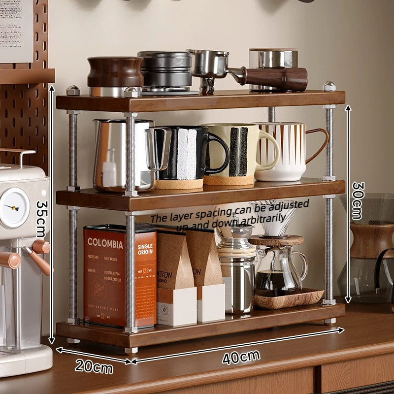 Solid Wood 3-Tier Adjustable Cup & Storage Rack Organizer Wood Storage Rack Axl 40x20cm