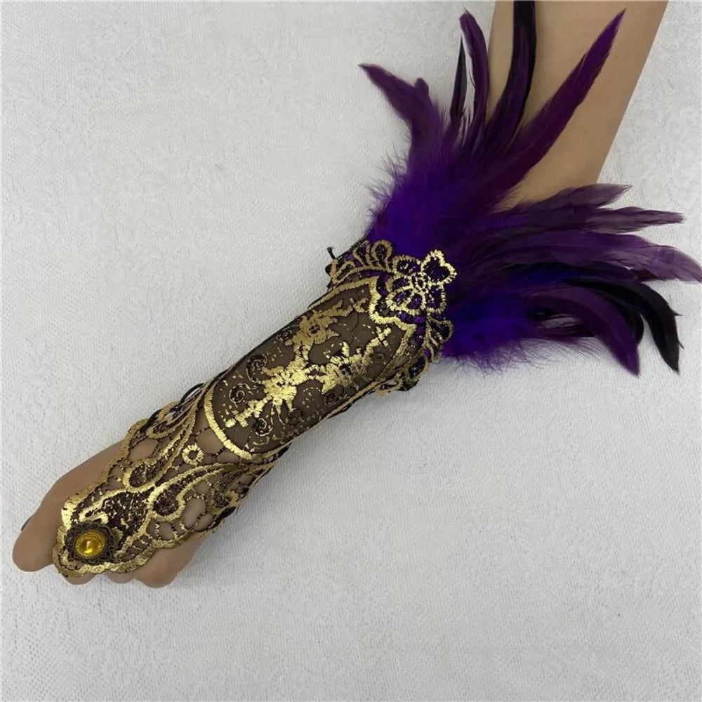 Women's Feather Lace Cuff Gloves – Halloween Costume Accessory Costume Feather Gloves Axl Purple