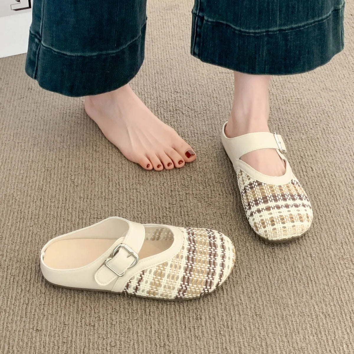 Women's Woven Closed-Toe Platform Sandals with Buckle Straps Platform Sandals Axl beige 2CM 35