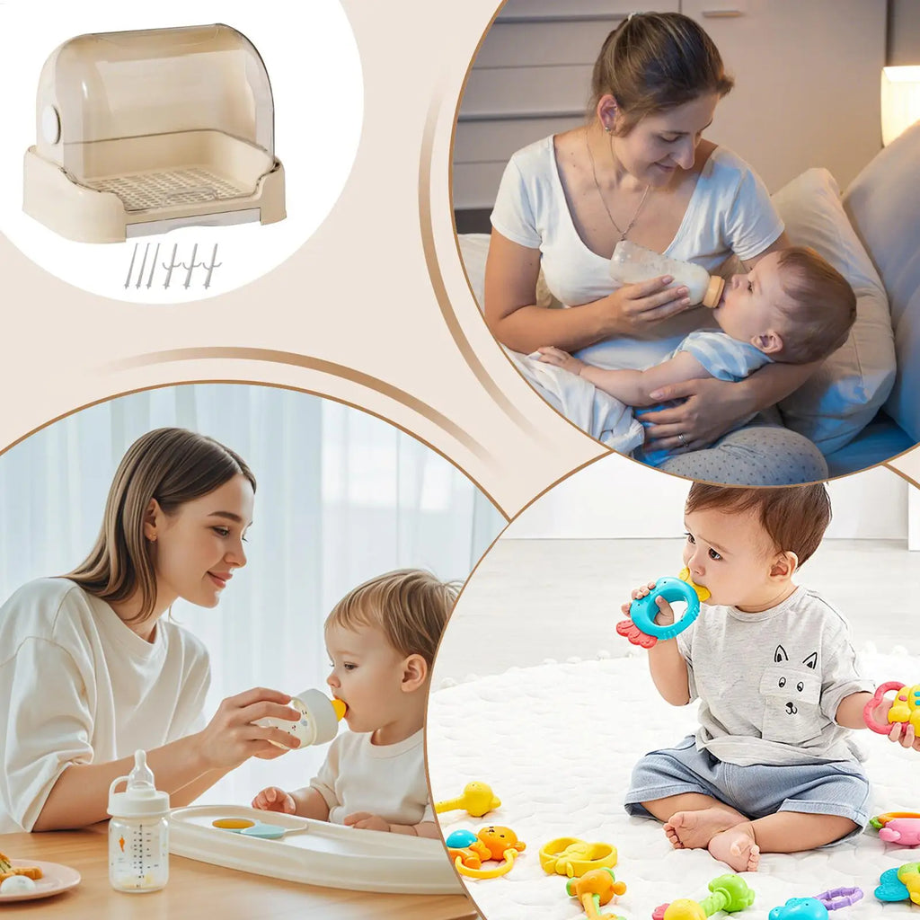 Baby Bottle Organizer with Drain Tray & Dustproof Lid Baby Bottle Organizer Axl