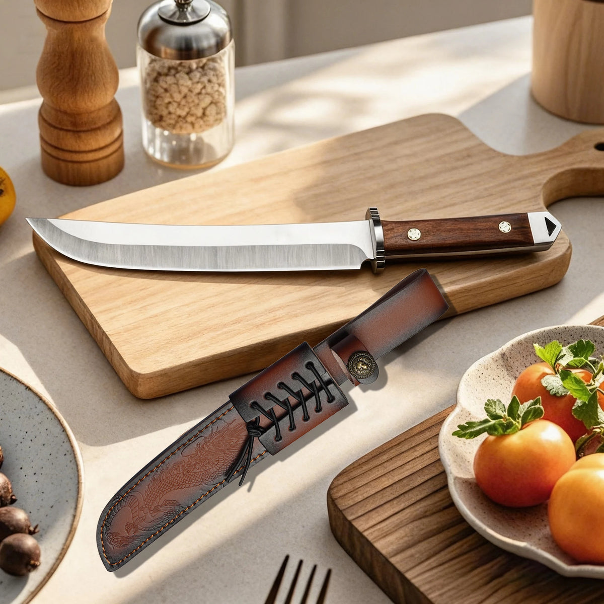 Japanese-Style Chef's Knife – High-Hardness Blade & Wood Handle Chef's Kitchen Knife Axl black