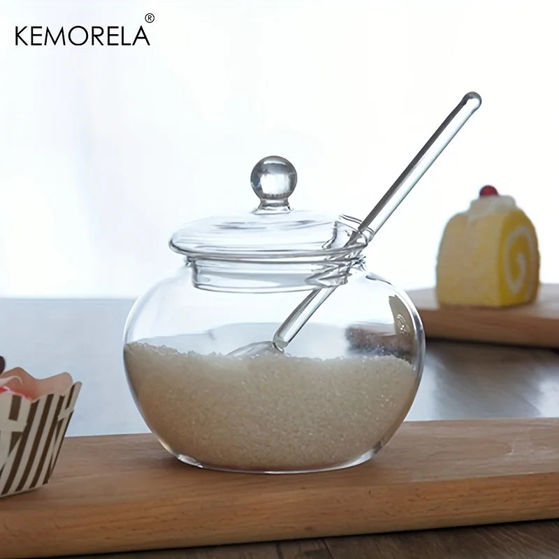 Clear Glass Sugar Bowl with Lid & Spoon | 250ml | KEMORELA Glass Sugar Bowl Axl