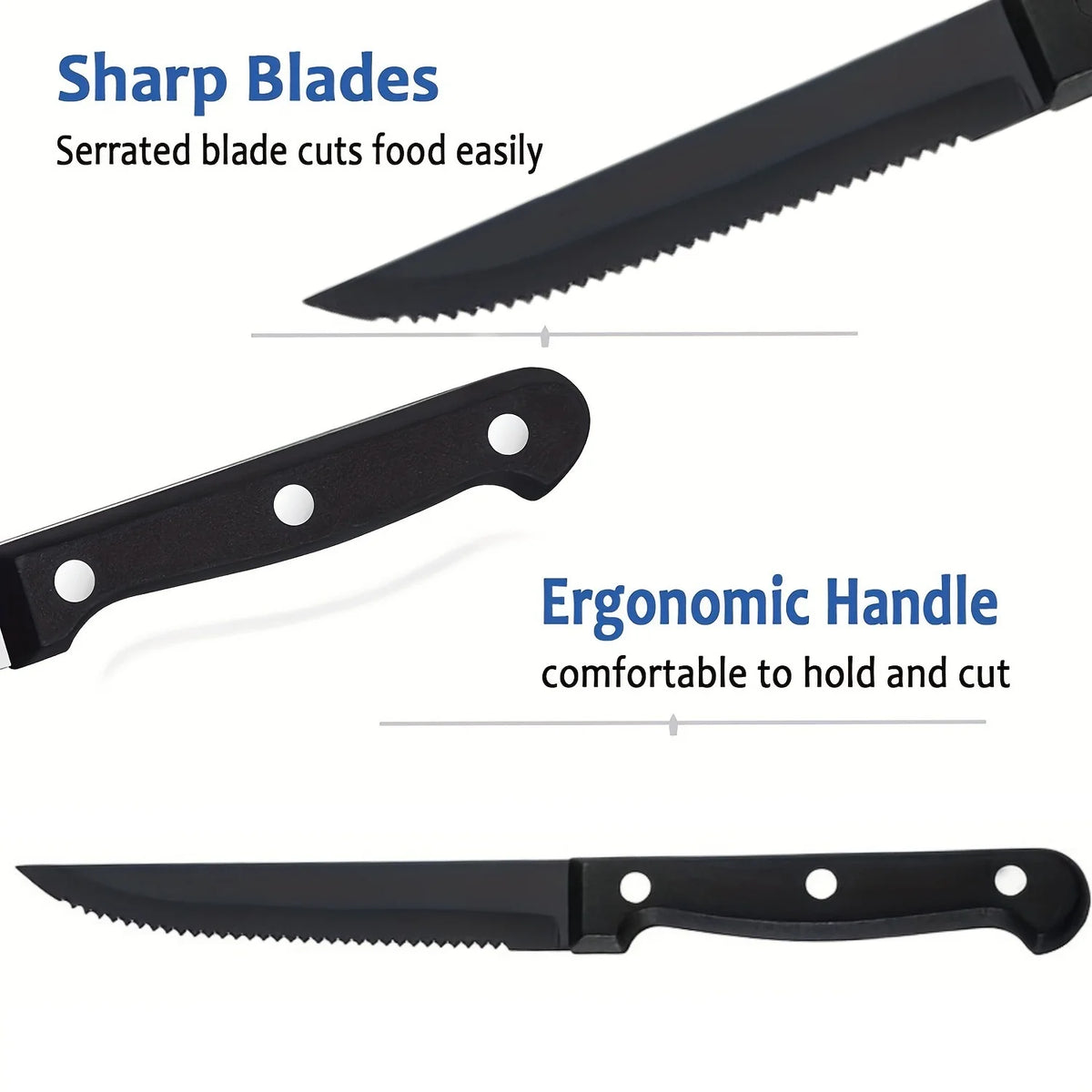 Black Stainless Steel Steak Knife Set – 4/6/8/16 Pcs Serrated Steak Knife Set Axl