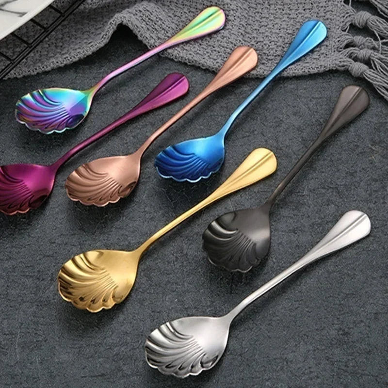 Shell Shape Stainless Steel Dessert Spoon – Rainbow Teaspoon Dessert Spoon Axl
