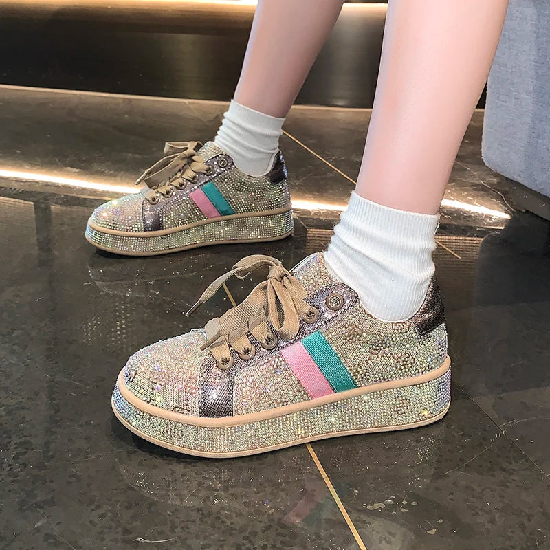 UXST Women's Diamond Platform Sneakers | Luxury Lace-Up Shoes Platform Sneakers Axl