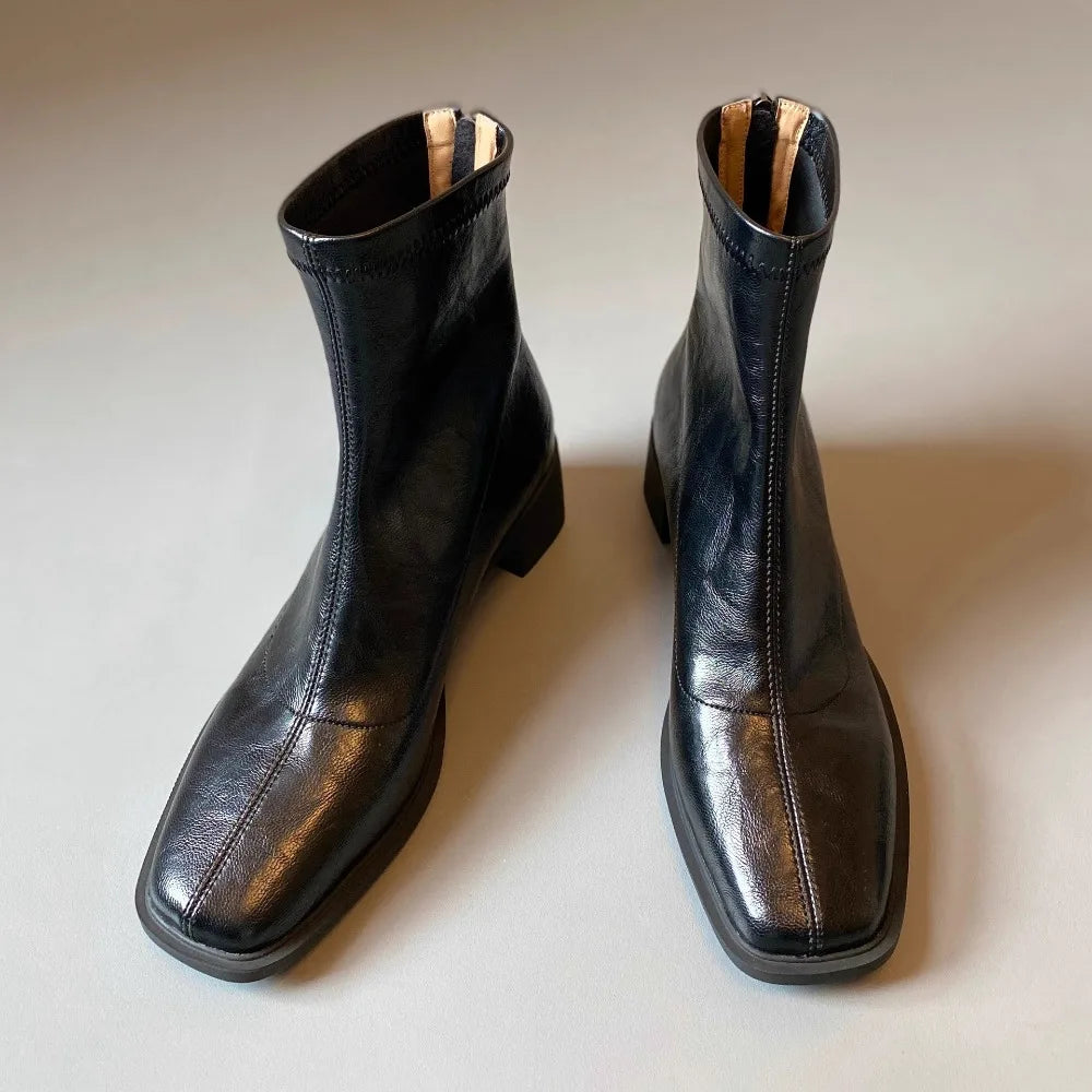 Women's Platform Ankle Boots – Square Toe Zip-Up Mid-Calf Platform Ankle Boots Axl