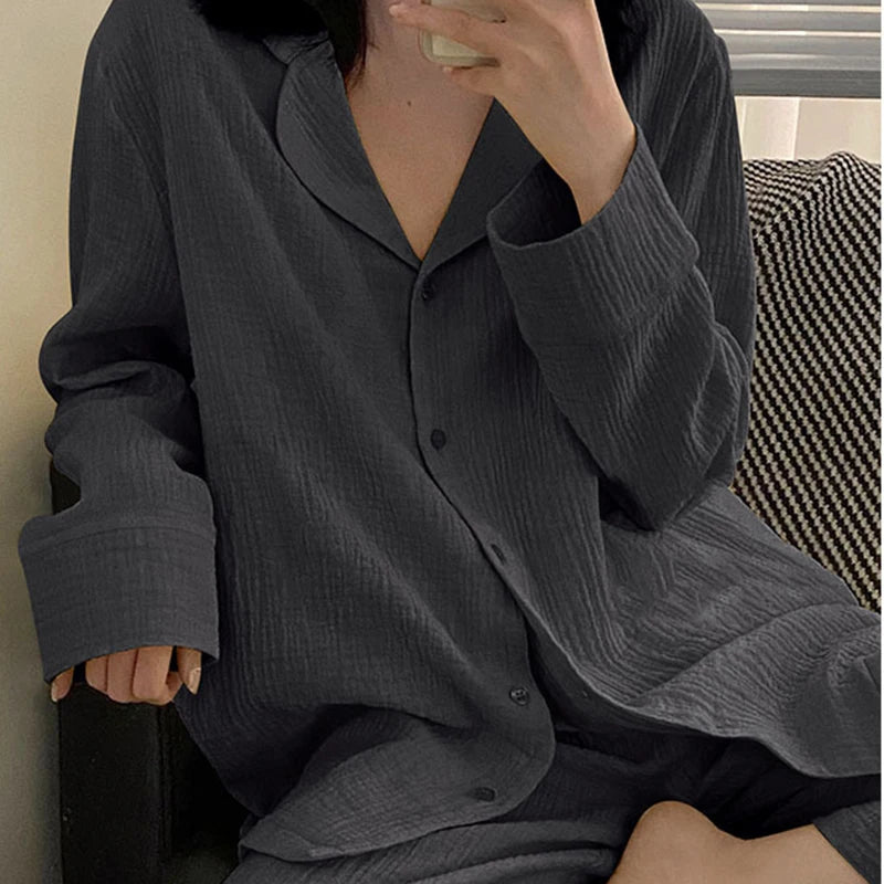 Women's Korean 2-Piece Pajama Set – Casual Long Sleeve Lounge Women's Pajama Set Axl