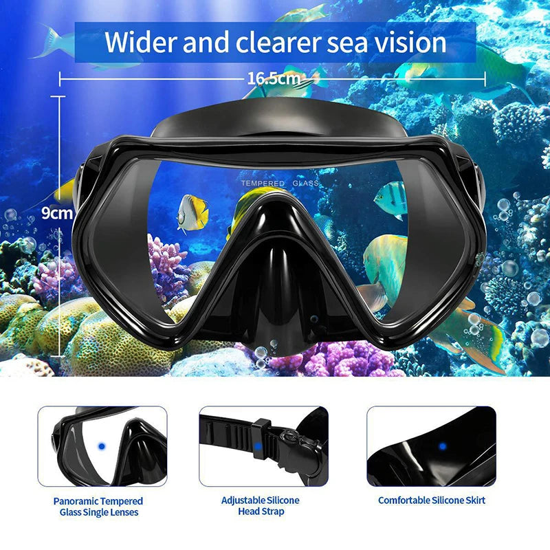 Tempered Glass Diving Mask – Large Frame Snorkeling Goggles Diving Snorkel Mask Axl