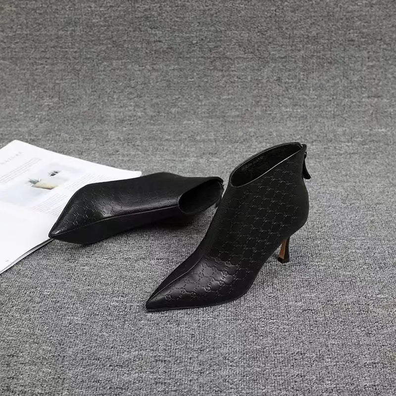 Women's Pointed Toe Ankle Boots | Low Cat Heel Slip-On Women's Ankle Boots Axl