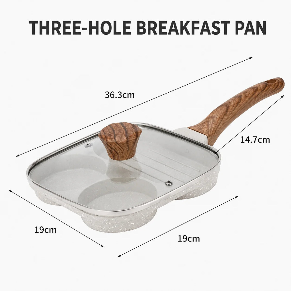 4-Section Nonstick Egg Frying Pan with Glass Lid – All Stoves Divided Omelet Pan Axl 3 Hole-White