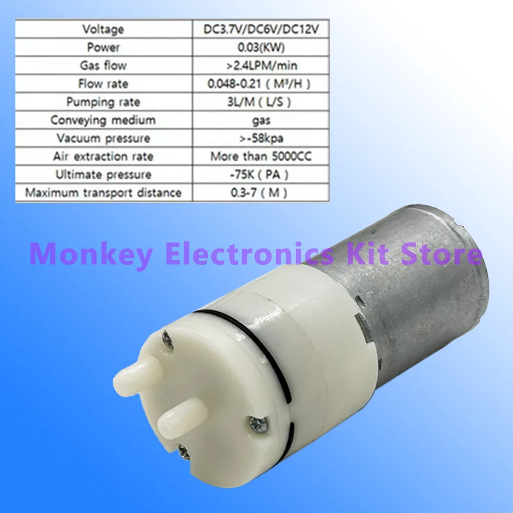 Mini 370 Electric Vacuum Air Pump DC 3.7V 6V 12V | Low Pressure Miniature Vacuum Pump Axl