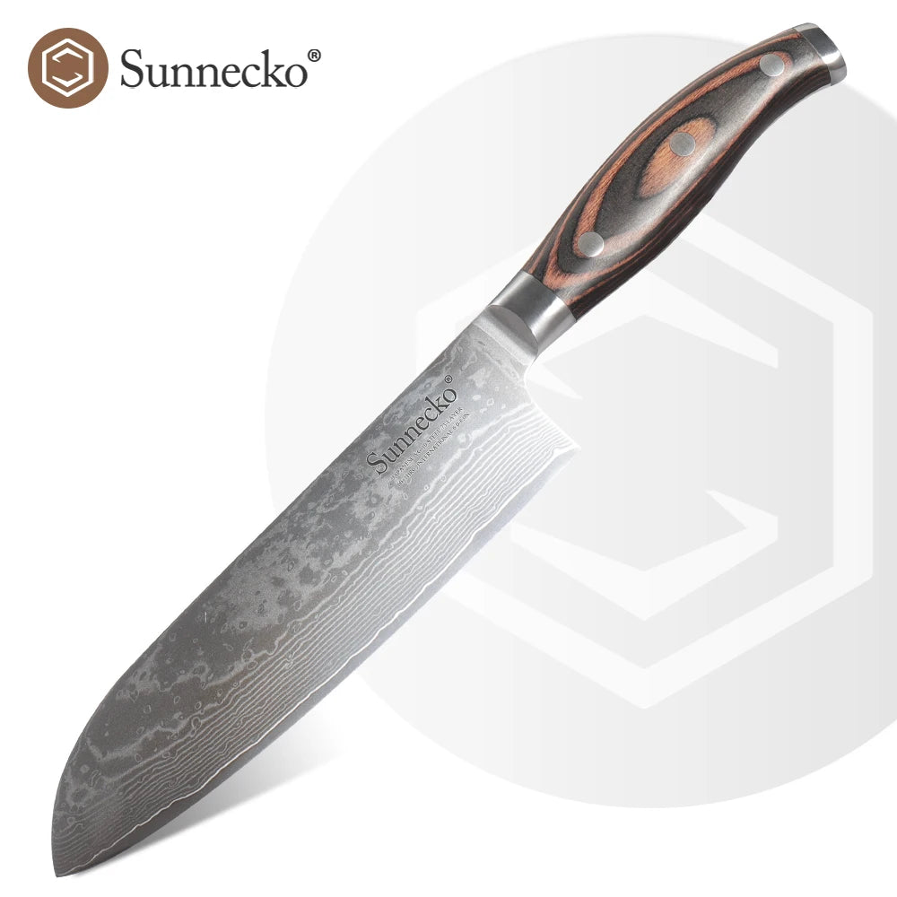 Sunnecko 7" Damascus Santoku Knife – VG10 Ultra Sharp Damascus Santoku Knife Axl