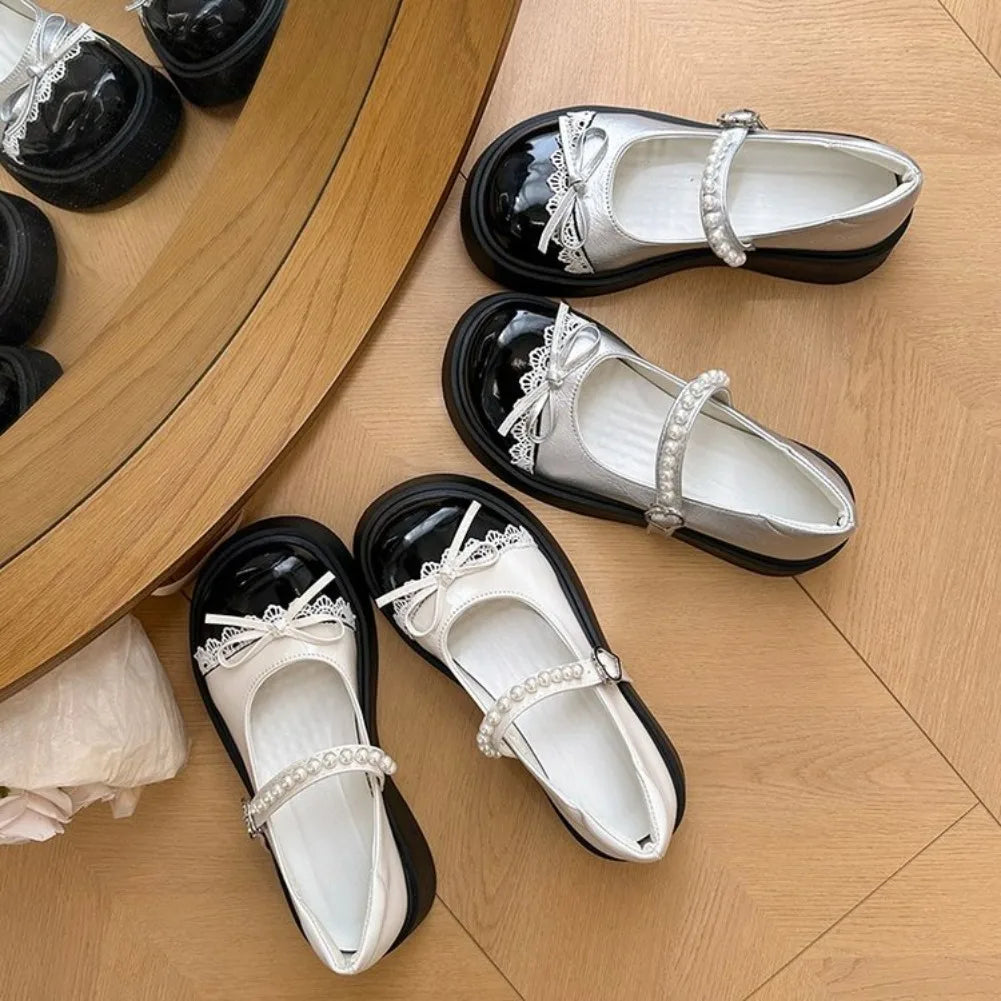 Women's Retro Silver Mary Jane Flats – Thick Soft Sole Shoes Mary Jane Flats Axl