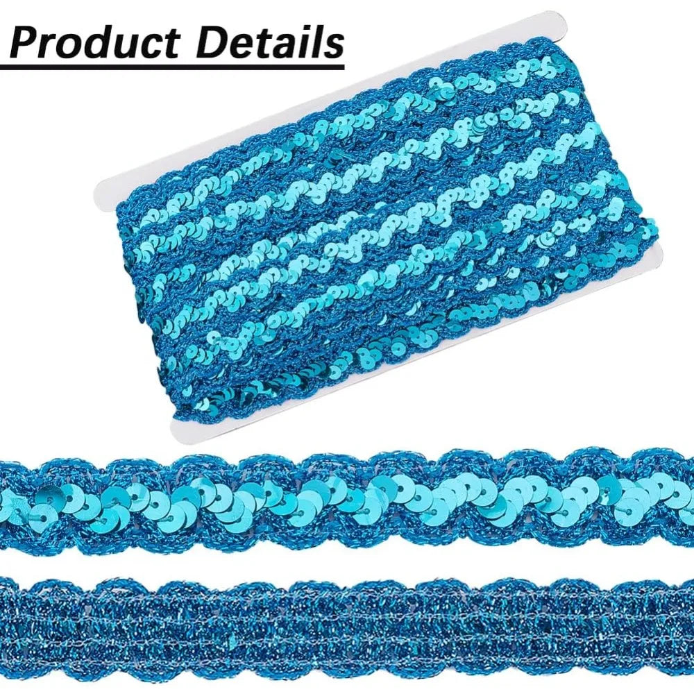 Blue Sparkle Sequin Lace Ribbon 23mm – 14.22 Yards Per Roll Sequin Lace Ribbon Axl