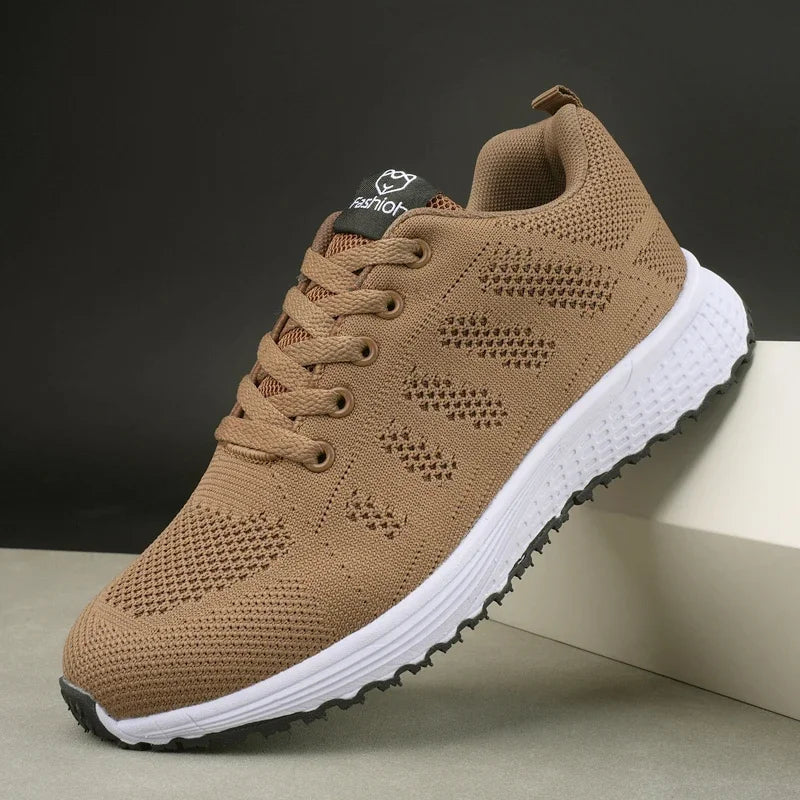 Women's Breathable Knit Mesh Sneakers – Flat Lace-Up Casual Women's Sneakers Axl Brown 38