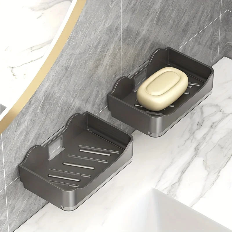 Wall-Mounted No-Drill Soap Dish Holder – Double Layer Drainer Soap Dish Holder Axl