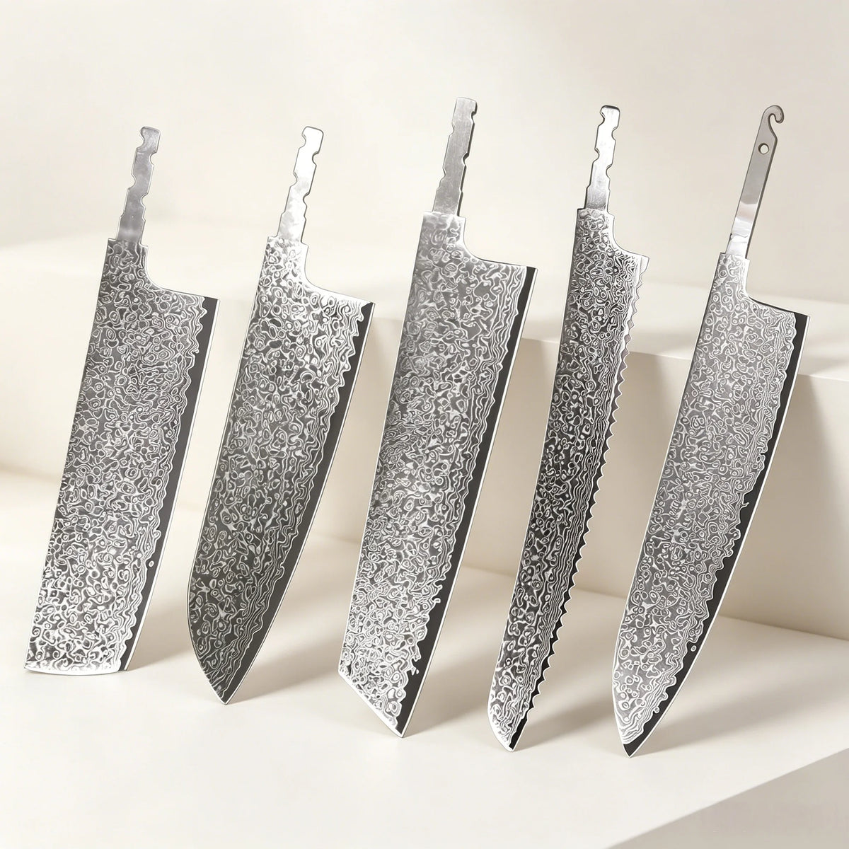 Damascus Steel Chef Knife Blade Set – No Handle, 1–5 Pcs Chef Knife Blade Axl