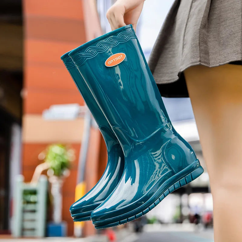 Women's Waterproof Mid-Calf Rain Boots – Slip-On Platform Women's Rain Boots Axl High-C 36