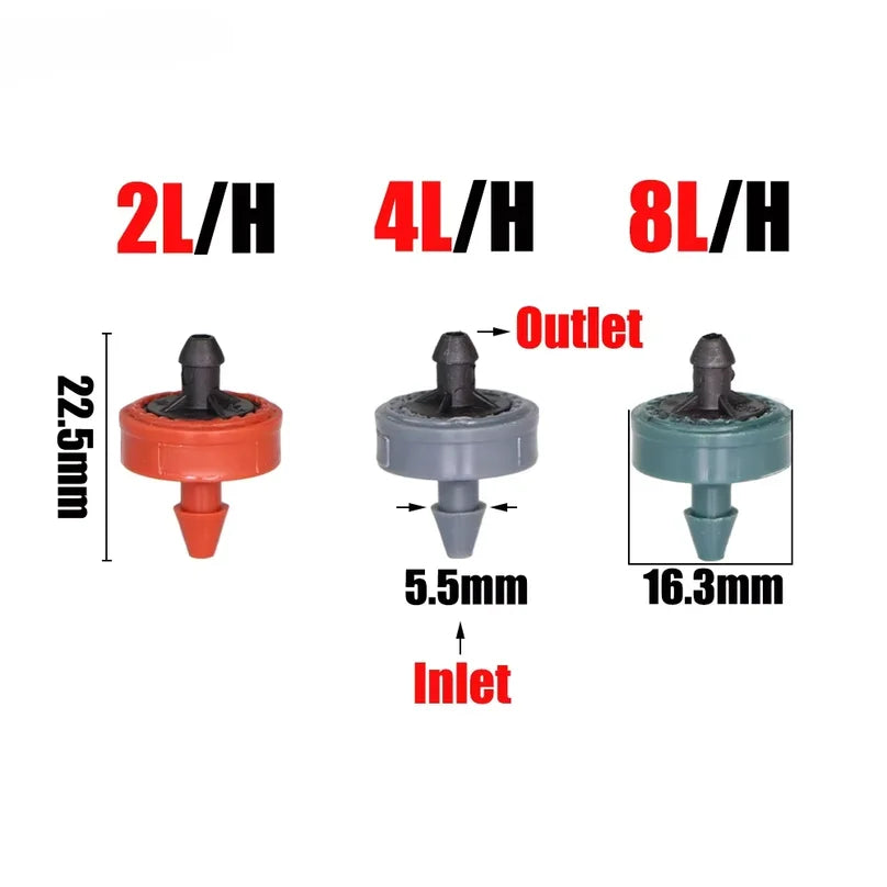 Pressure Compensating Drip Emitters 2L 4L 8L – 50 to 200 Pcs Drip Irrigation Emitter Axl