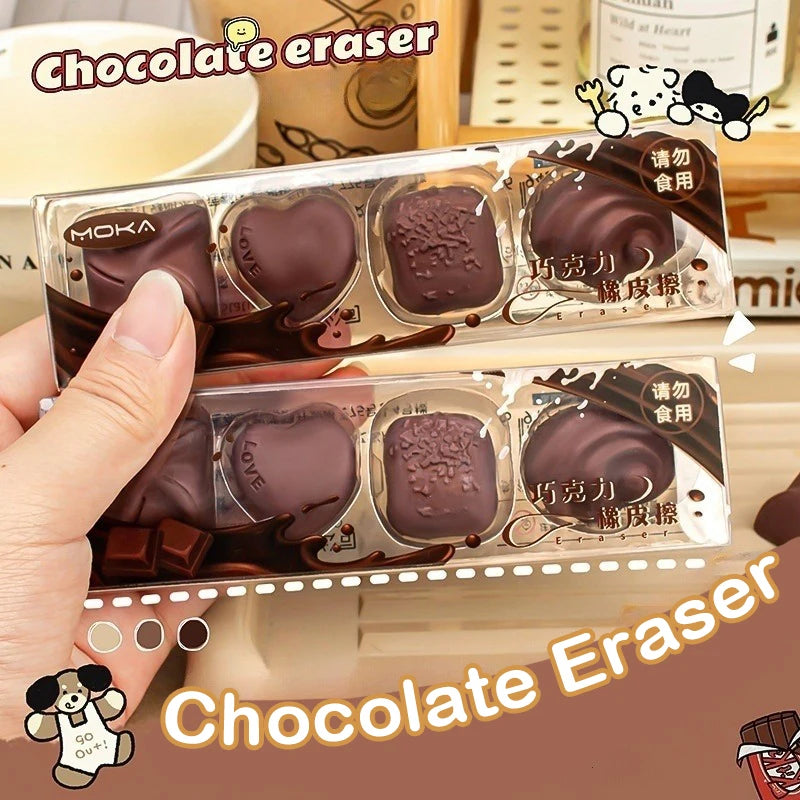4-Pack Chocolate-Shaped Erasers – Cute Novelty Student Stationery Novelty Eraser Set Axl