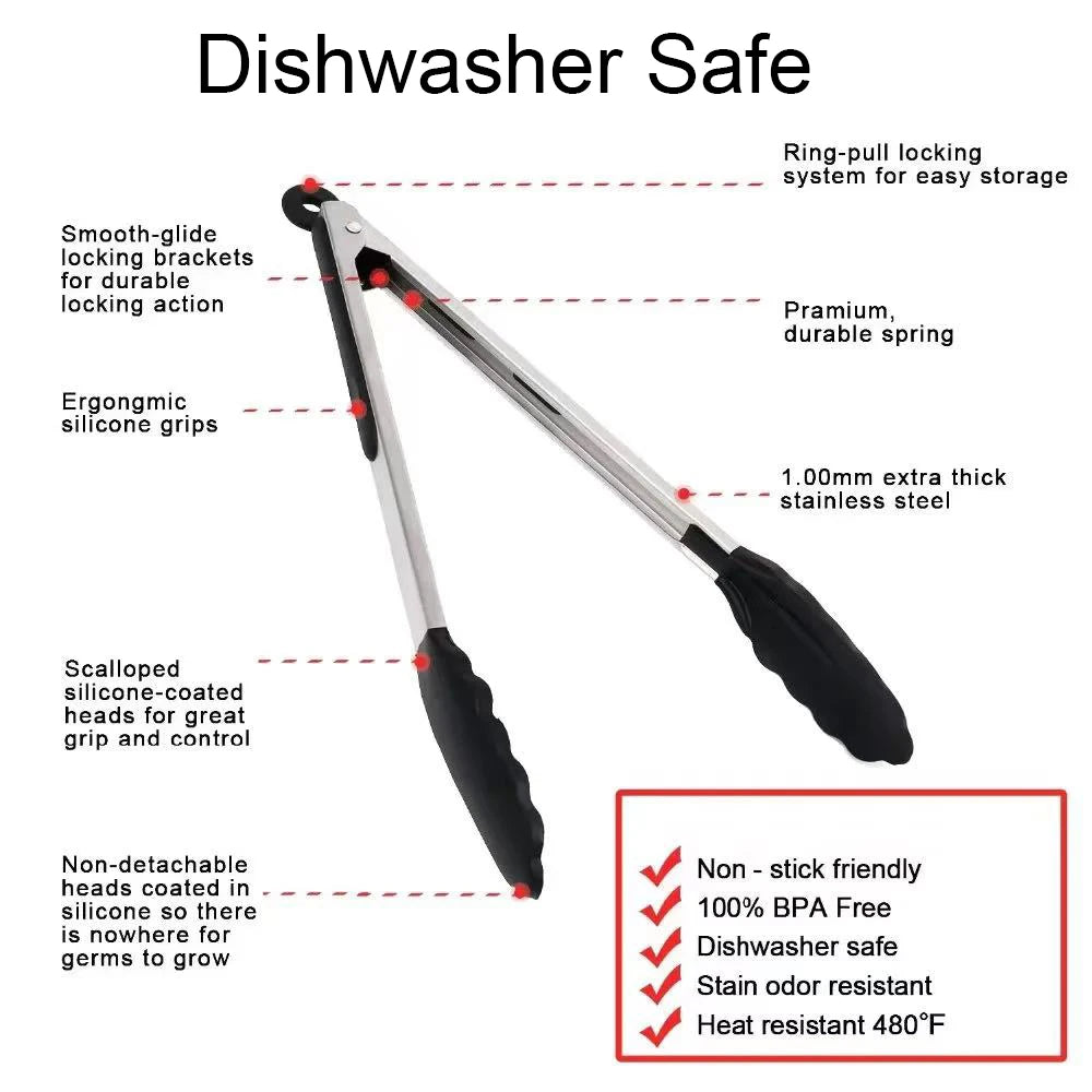 Silicone Locking Kitchen Tongs – BBQ & Cooking Clamp 10–13" Silicone Kitchen Tongs Axl