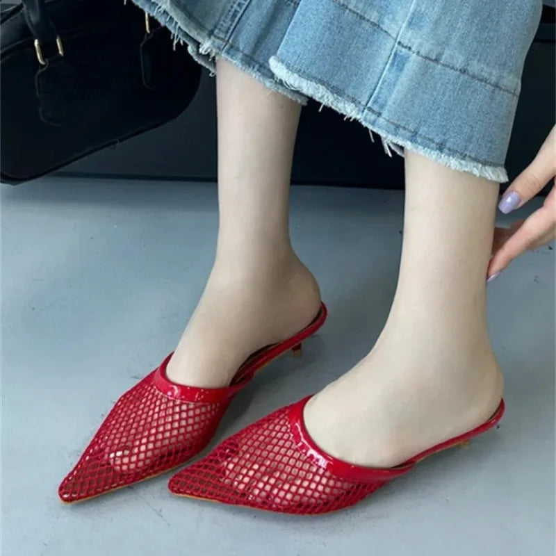 Women's Mesh Mule Sandals – Pointed Toe Low Heel Slingback Mule Sandals Axl