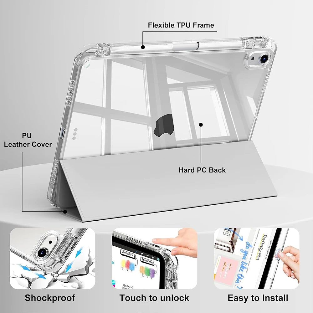Clear Acrylic iPad Case Auto Wake/Sleep – Fits All Generations Tablet Case Axl