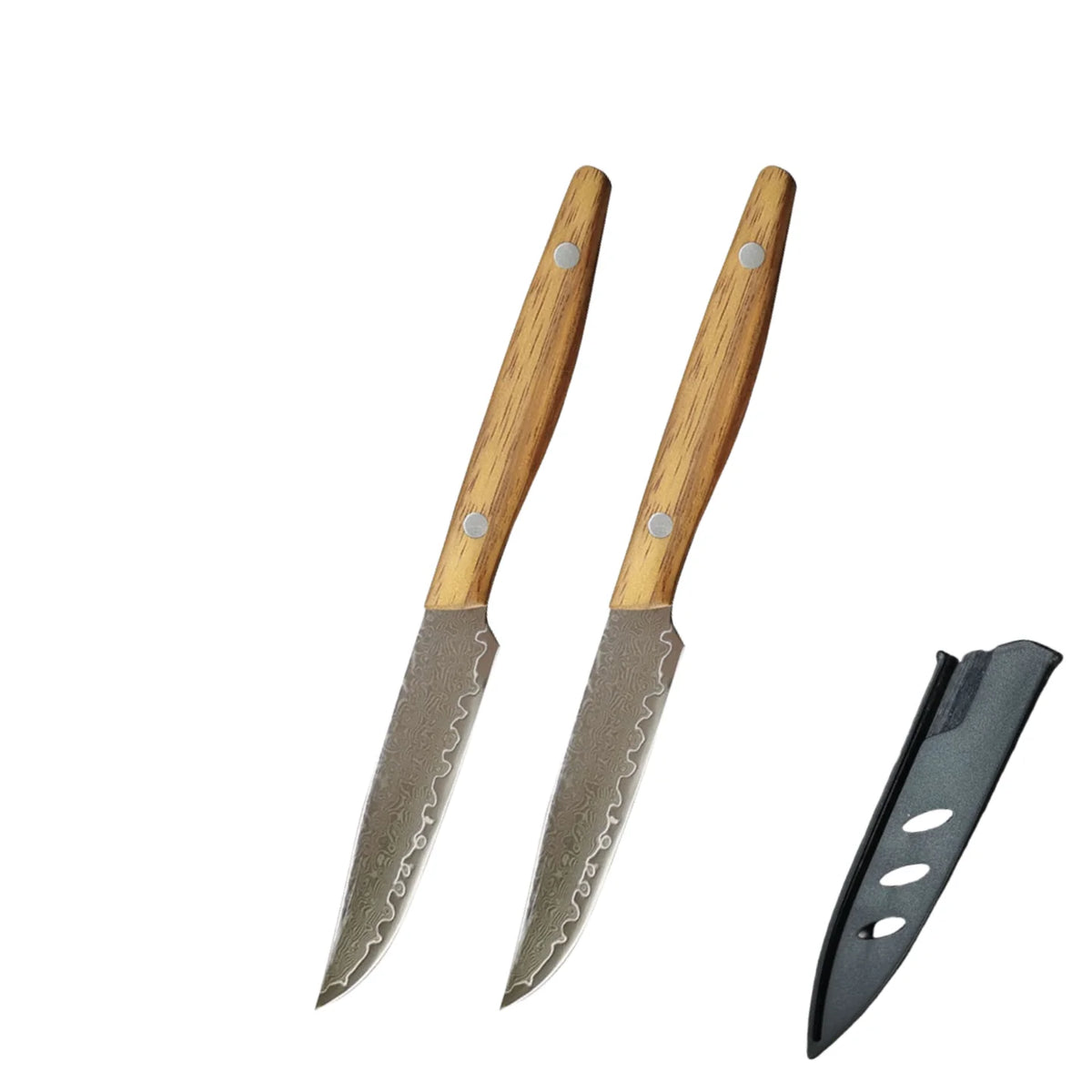Damascus Steel Steak Knife – 67-Layer Blade & Wood Handle Damascus Kitchen Knife Axl 2 Pcs