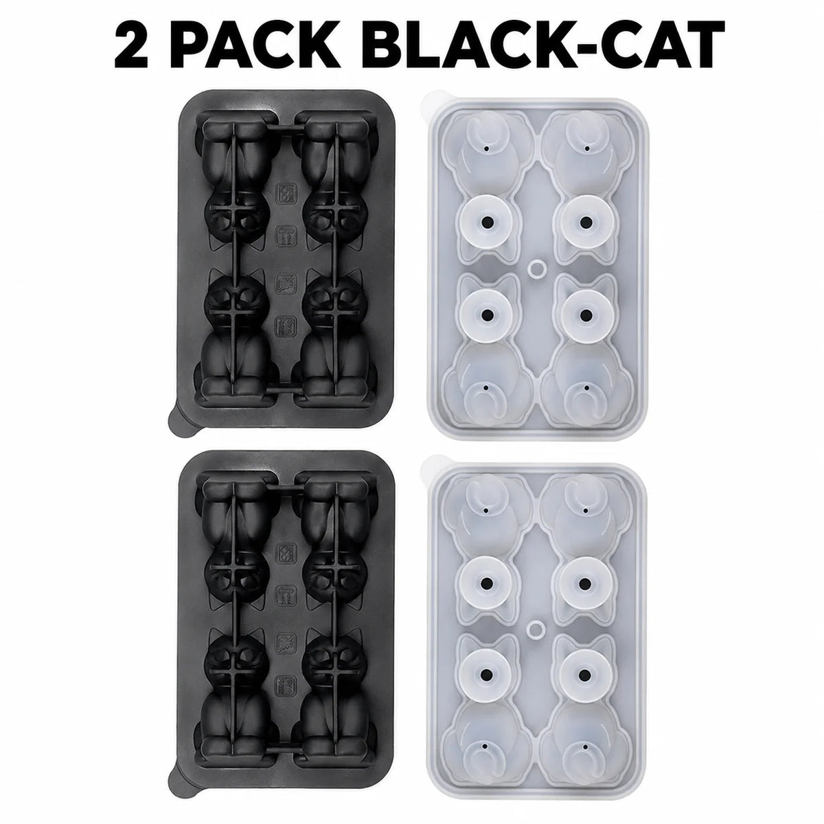 4-Cavity 3D Cat Silicone Ice Cube Tray Mold with Funnel Silicone Ice Cube Mold Axl 2 Pack Black-Cat