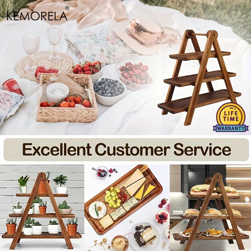 3-Tier Wooden Serving Tray | Rectangle Cupcake Stand & Platter Tiered Serving Tray Axl