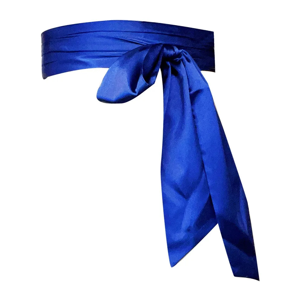 Women's Satin Bow Waist Belt – Wide Cummerbund Ribbon Strap Satin Waist Belt Axl Dark Blue