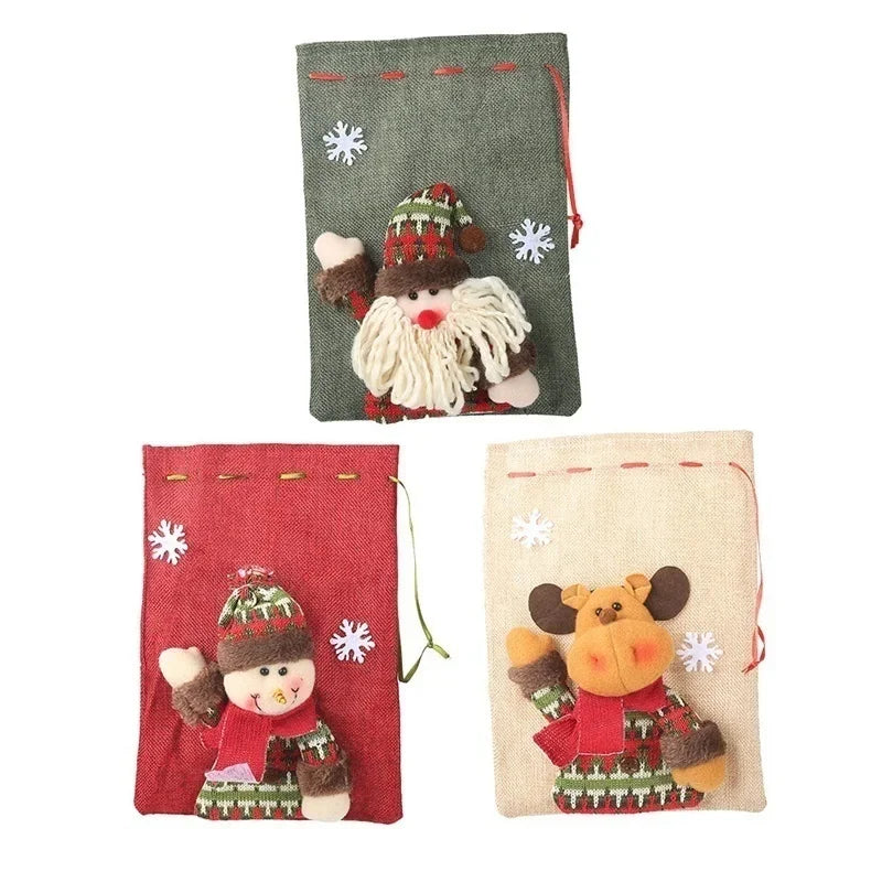 Christmas Linen Drawstring Gift Bag – Candy & Holiday Apple Bag Holiday Gift Bag Axl