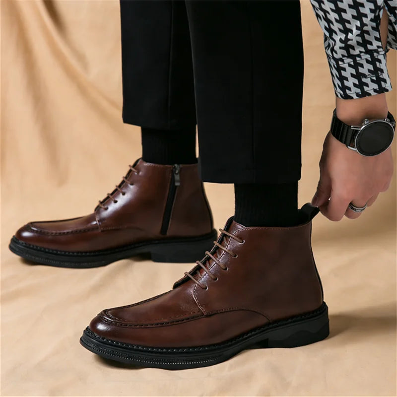Men's British High-Top Pointed Toe Patent Leather Ankle Boots Men's Ankle Boots Axl