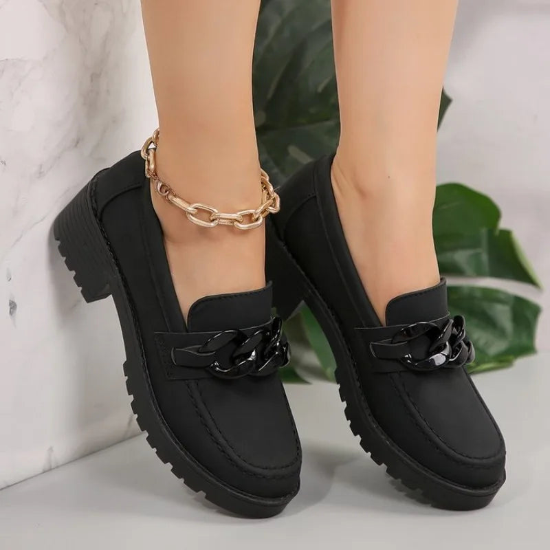 Women's Platform Loafers – Chunky Heel Slip-On Shoes & Metal Buckle Platform Loafers Axl