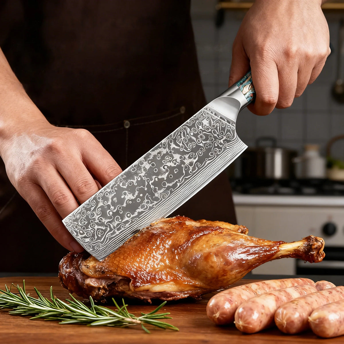 67-Layer Damascus Steel Nakiri Kitchen Knife – Sharp & Durable Damascus Kitchen Knife Axl
