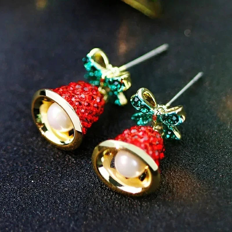 Zircon Christmas Tree Drop Earrings – Bowknot Pearl Bell Drop Earrings Axl
