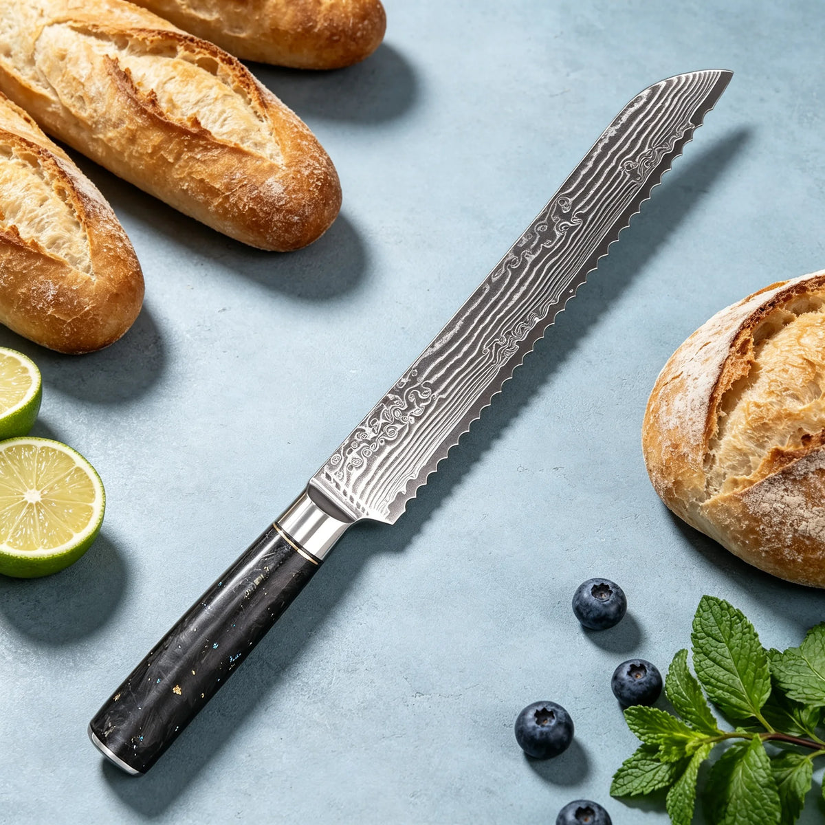 67-Layer Damascus Steel Bread & Chef Knife – 19.5cm Blade Damascus Kitchen Knife Axl