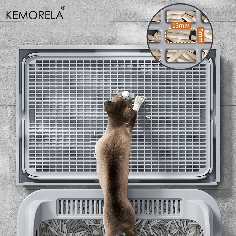 KEMORELA XL Stainless Steel Cat Litter Box with Lid | Enclosed Cat Litter Box Axl