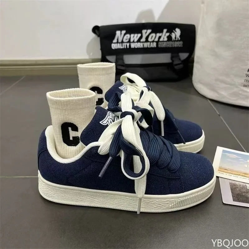 YBQJOO Women's Retro Thick Sole Casual Sneakers | Lace-Up Women's Casual Sneakers Axl