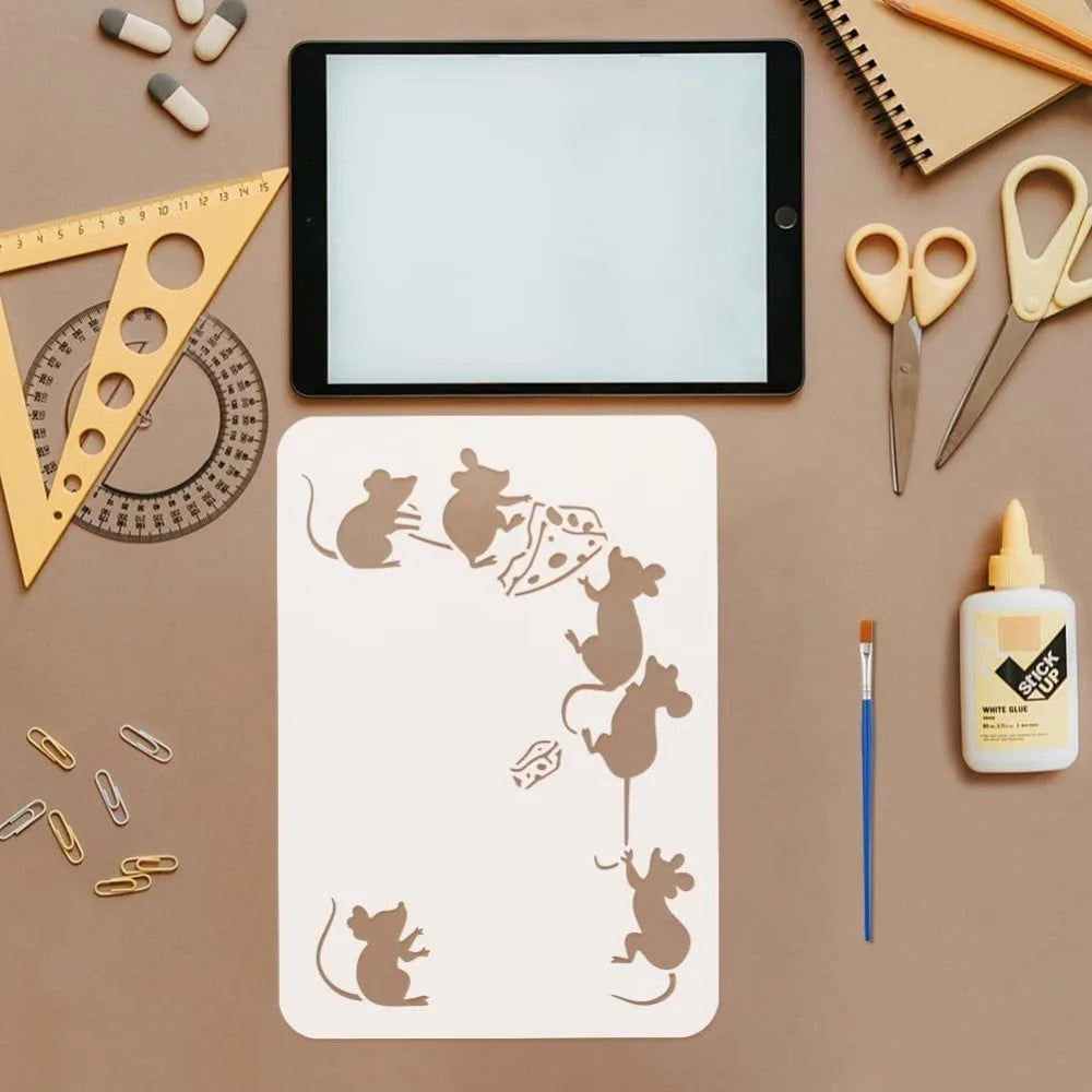 Mouse & Cheese Painting Stencil with Brush – 8.3x11.7 in Painting Stencil Axl