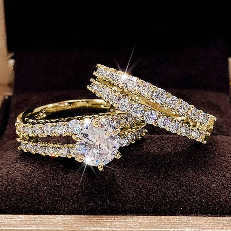 Huitan 2-Piece Cubic Zirconia Bridal Ring Set for Women Bridal Ring Set Axl